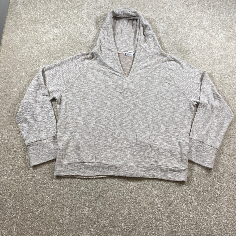 prAna Hoodie Womens XL Beige Textured Slub V-Neck Raglan Pouch Pocket